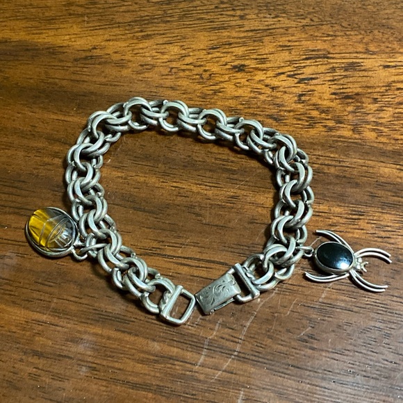 Jewelry - Vintage Sterling Silver Charm Bracelet With Spider Sterling Charm and stone